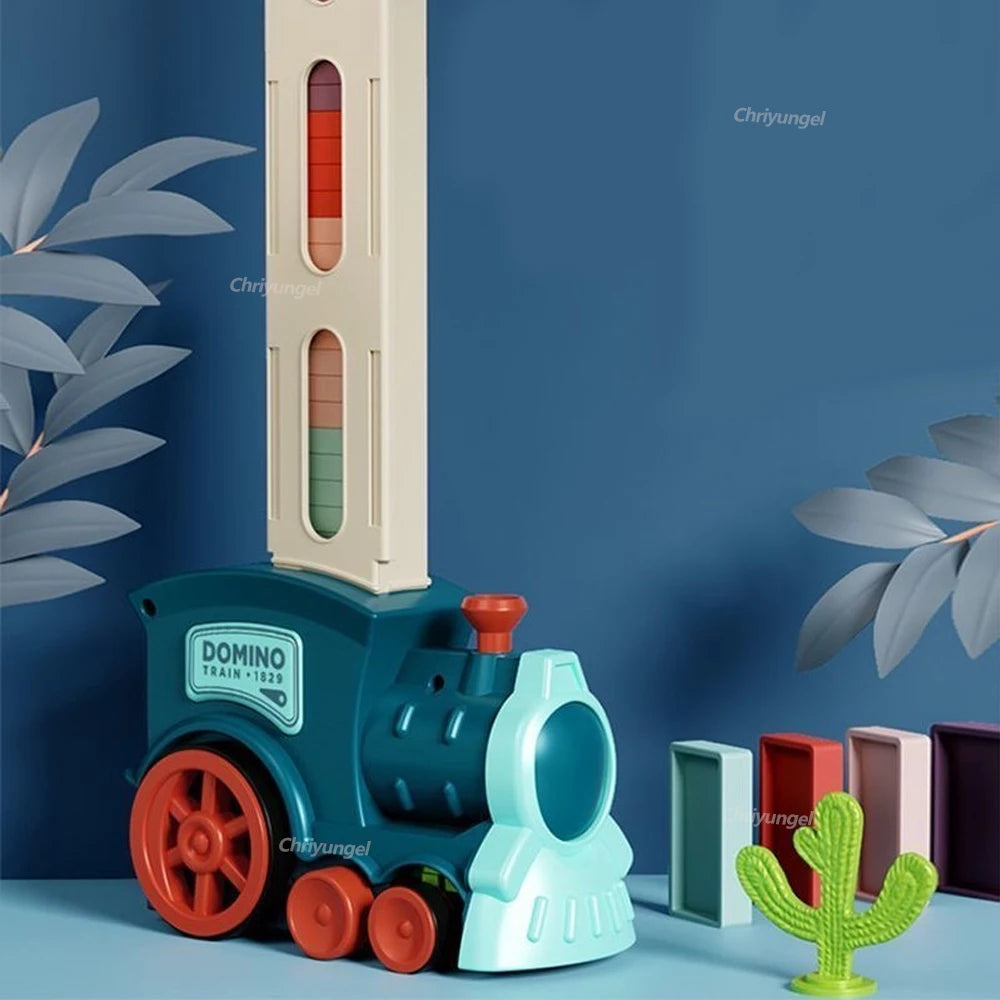 Domino-Zug für Kinder, automatisches Verleggen von Elektroautos, buntes Dominosteinen-Set, Ziegelblöcke, Kits, Spiele, Lernspielzeug, Geschenk für Mädchen und Jungen