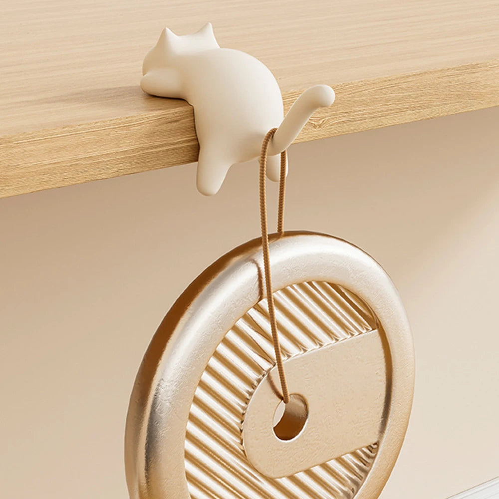 Katzenförmiger, spurloser Haken, beschädigungsfreier Wandhalterungsclip für Tasche/Geldbörse/Federmäppchen auf dem Schreibtisch, Tisch, Arbeitszimmer, Büro