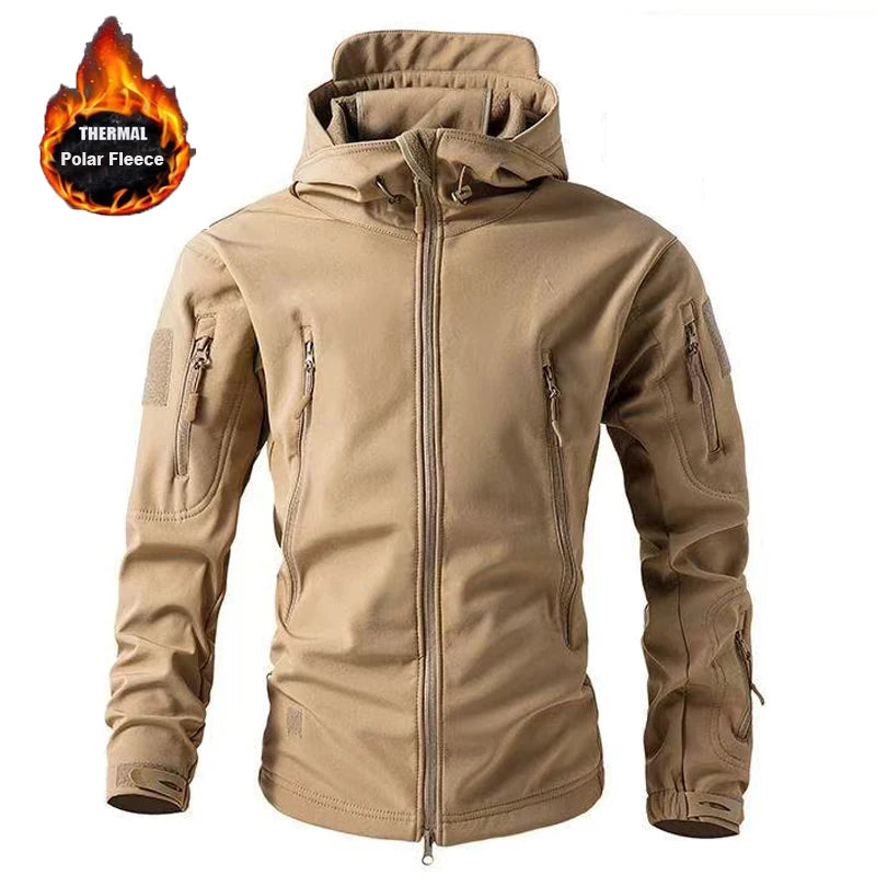 Männer Winter Herbst Warme Softshell Fleece Kapuze Cargo Jacken Camping Wandern Klettern Jagd Angeln Outdoor Winddicht M-5XL