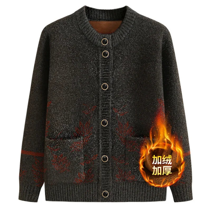 Neue Mittleren Alters Ältere frauen Pullover Frühling Herbst Strickjacke Samt Verdicken Mutter Gestrickte Top Oma Winter Warme Mantel