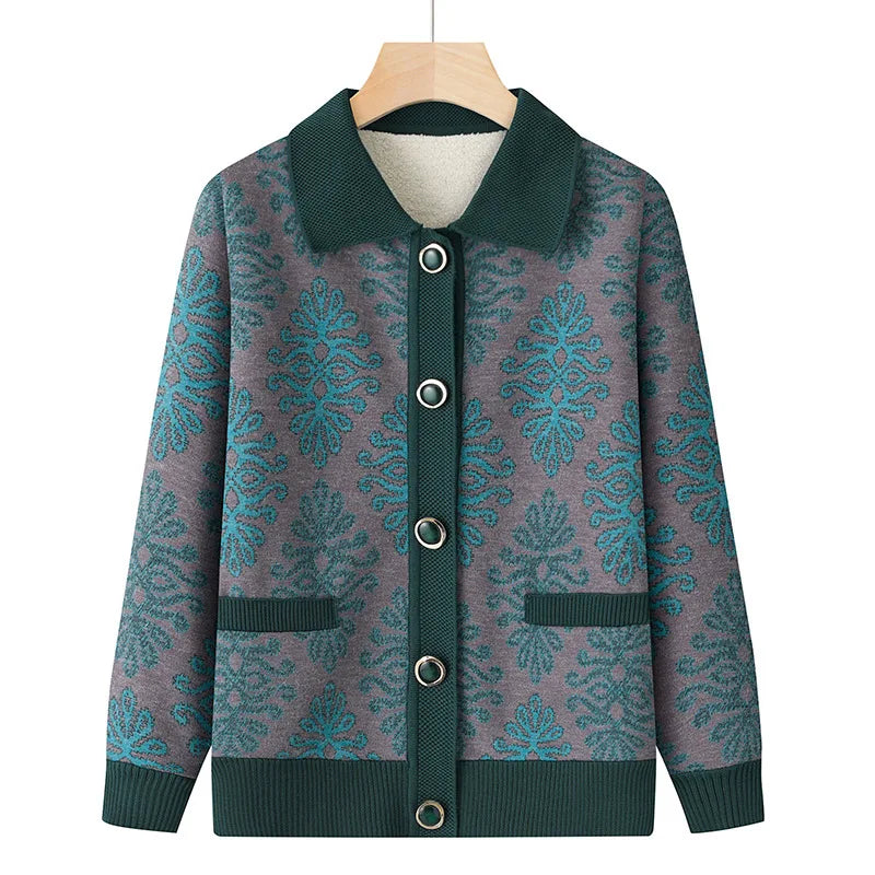 Warme Oma Pullover Frauen Herbst Winter Pullover Mantel Mutter Strickjacke für Frau dicke Samt Strickwaren weibliche Kleidung