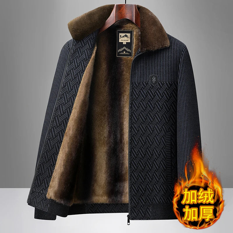 2025, Herren-Jacke aus Wollmischung, Herren-Plüsch-verdickte Chenille-Baumwollkleidung, Papa-Kleidung, warmer Opa-Baumwollmantel