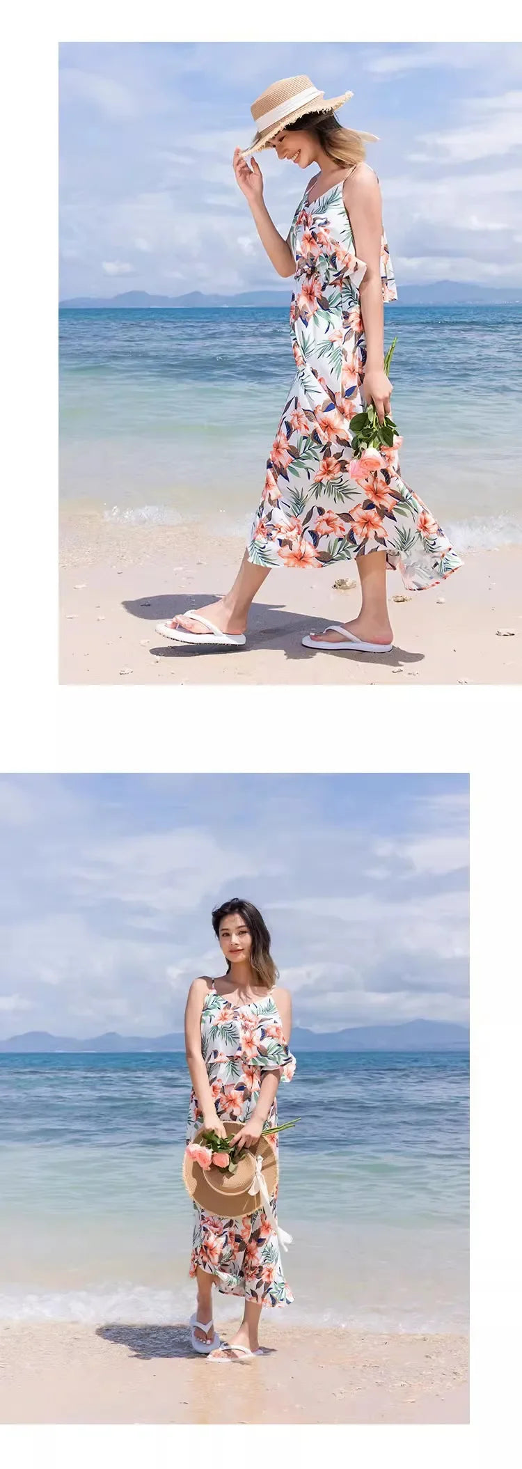 Family Look Vacation Beachwear Mother Daughter Sleeveless Dress Dad Son Matching Floral Shirt Set Parent-Child Holiday Outfits