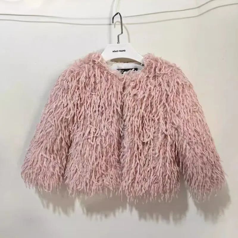 Mode Baby Mädchen Faux Pelz Jacke Dicke Outwear Infant Kleinkind Teenager Kind Winter Herbst Einfarbig Mantel Baby Kleidung 2-12Y