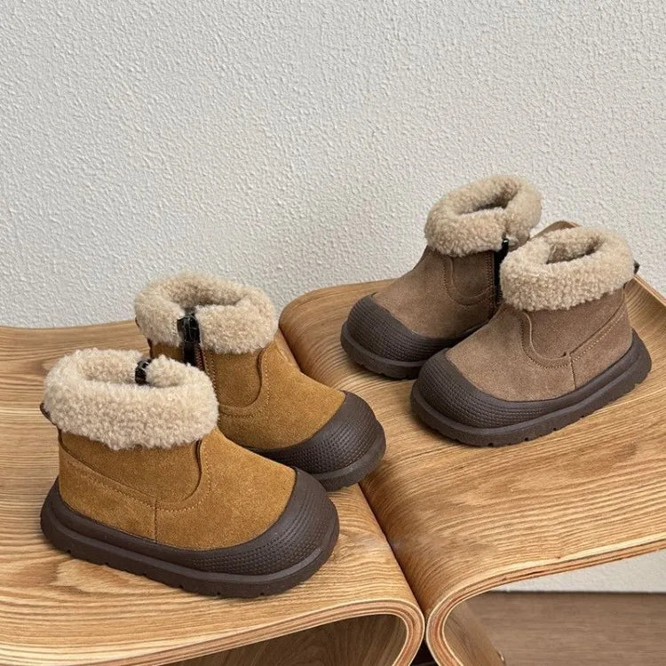 Kinder-Schneestiefel aus weichem Leder für Babys und Kleinkinder, warme, mit Fleece gefütterte Winter-Outdoor-Schuhe, Kleinkind-Stiefel für kleine Kinder
