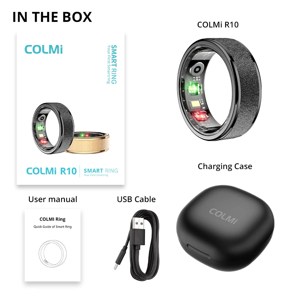 COLMI R10 Smart Ring mit Ladeetui für Männer und Frauen, Gesundheits- und Schlafmonitor, 5ATM wasserdicht, Multi-Sport-Modus
