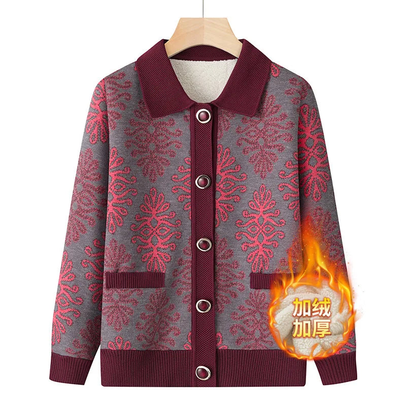Warme Oma Pullover Frauen Herbst Winter Pullover Mantel Mutter Strickjacke für Frau dicke Samt Strickwaren weibliche Kleidung