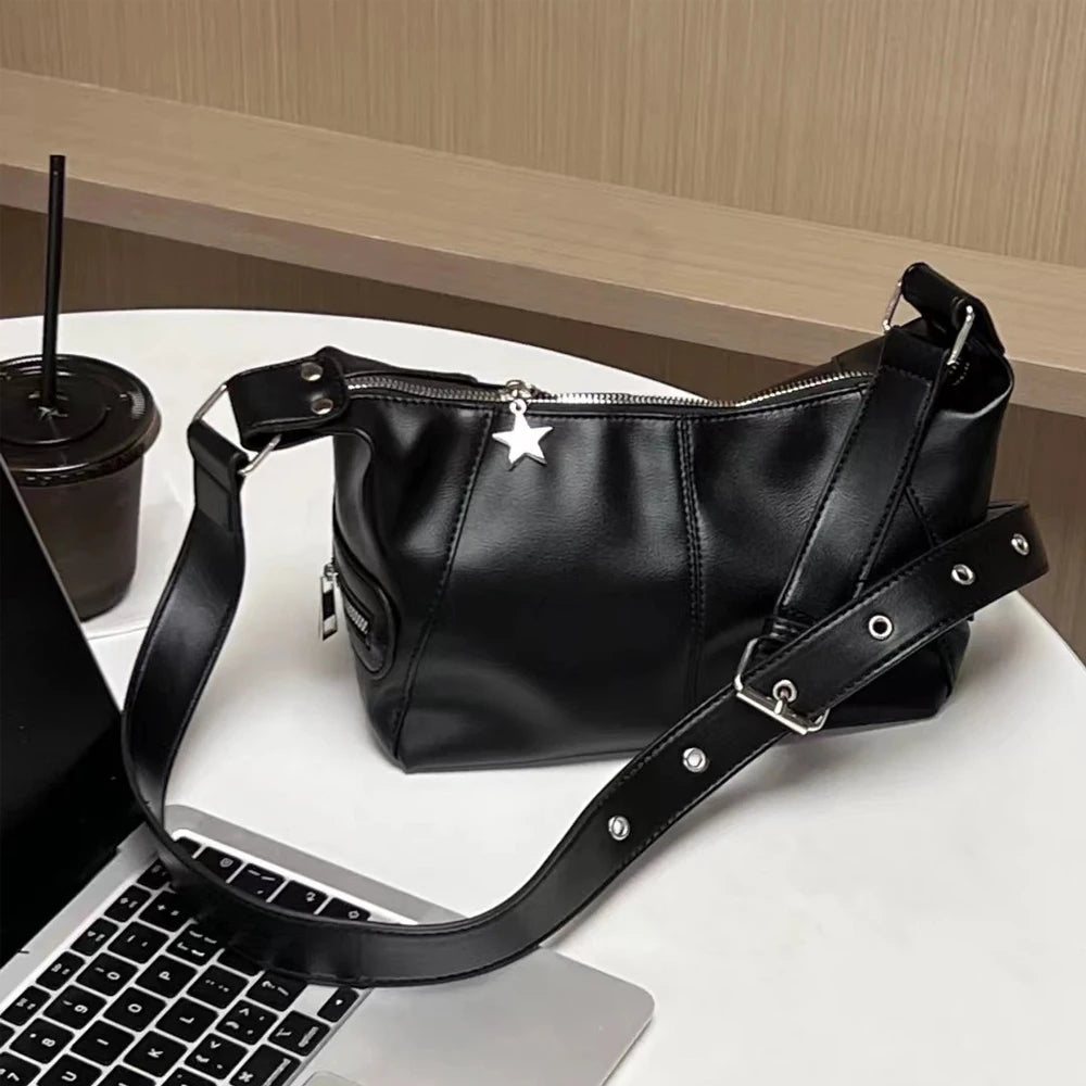 Y2k koreanische gotische Stern Mädchen schwarze Handtasche Harajuku ästhetische Vintage Schulter Umhängetasche trend ige Frauen Messenger Einkaufstaschen