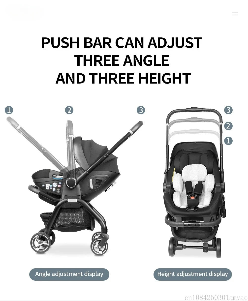 4-in-1 Kinderwagen, Luxuriöser Tragbarer Leichter Babywagen mit ISOFIX-Basis und Kindersitz für Neugeborene