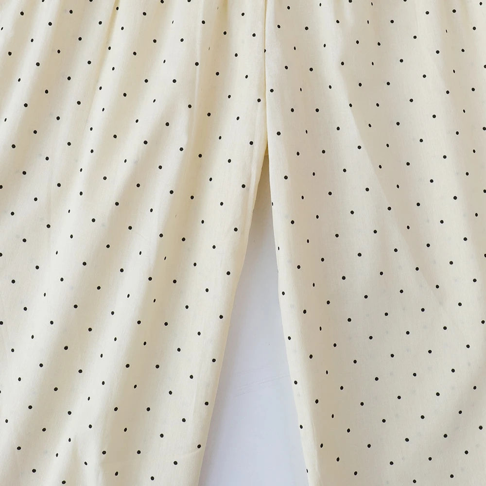 Bear Leader Baby-Mädchen-Freizeitkleidung, Rundhalsausschnitt, ärmelloses Polka-Dot-Oberteil + Hose mit weitem Bein, 2-teiliges Set mit Schleife und Knopf
