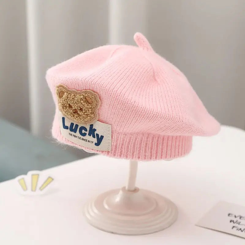 Blume Baby Baskenmütze Hut Winter Warme Gestrickte Beanie Cap für Kleinkind Mädchen Koreanische Kleinkind Prinzessin Künstler Einfarbig Maler Kappen