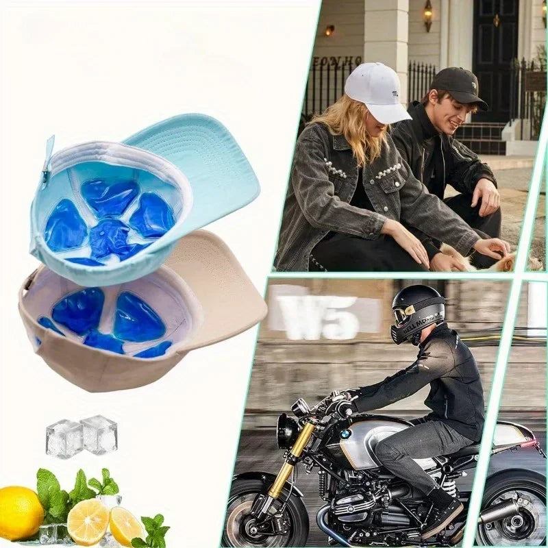 Blauer PVC-Gel-Eisbeutel – verstellbares Kühlpad für Helme und Hüte |   Wiederverwendbares tragbares Outdoor-Zubehör für die Kühlkompresse