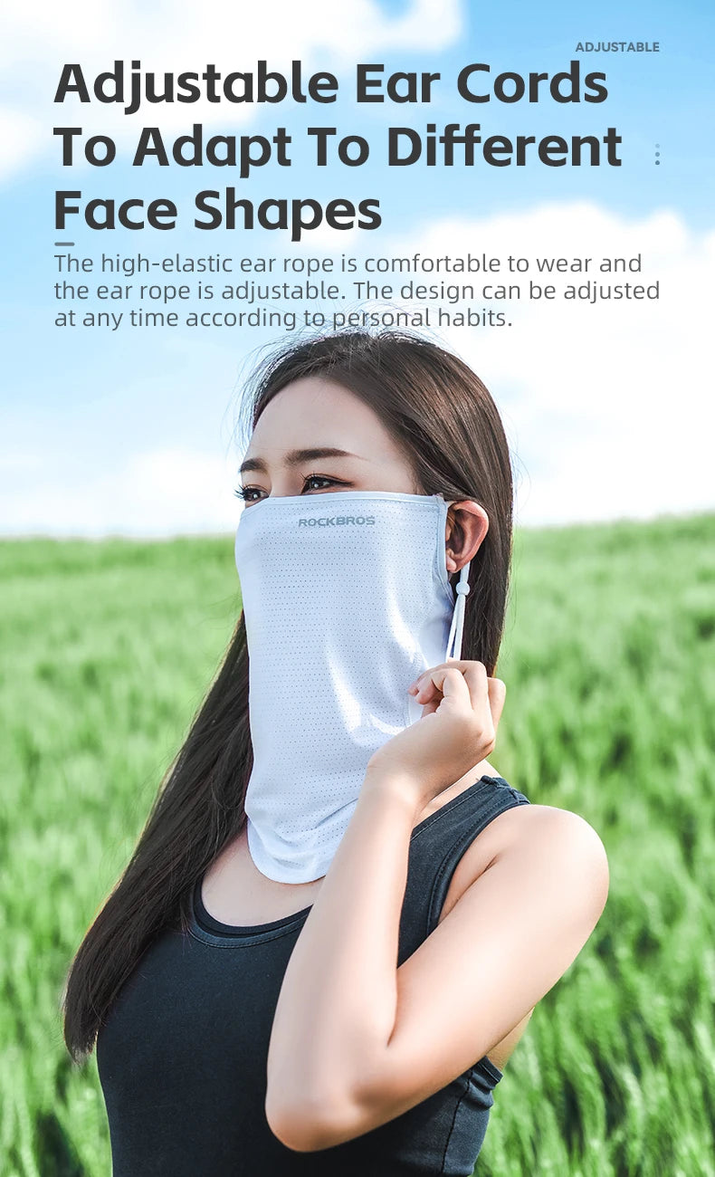 ROCKBROS Summer Ice Silk Cycling Face Mask Breathable Anti-UV Bicycle Face Neck Cover Bandana MTB Road Sport Hanging Ear Scarf
