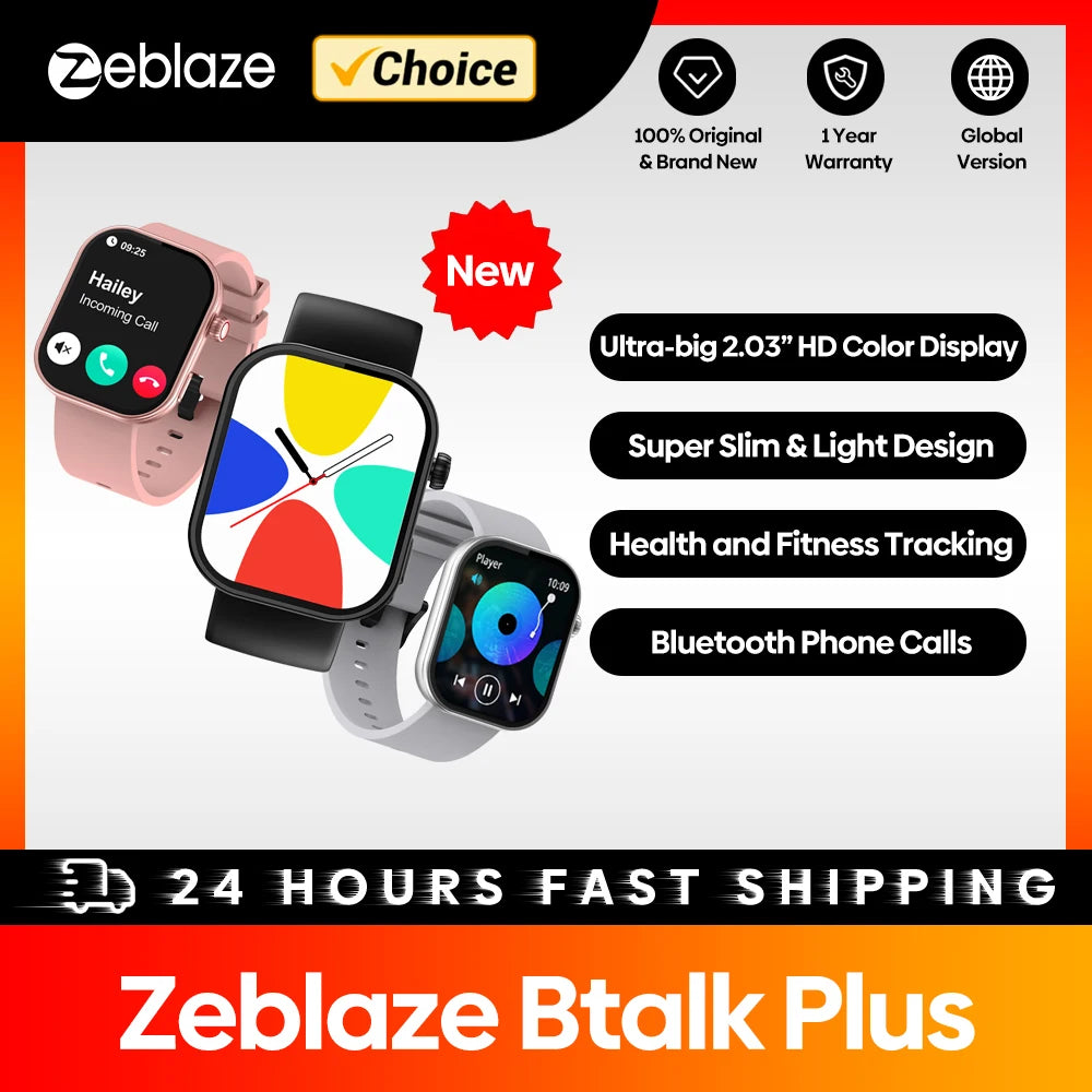 Neue Zeblaze Btalk Plus Smartwatch mit Sprachanruf, 2,03 Zoll HD-Farbdisplay, Gesundheits- und Fitness-Tracking-Smartwatch für Männer und Frauen