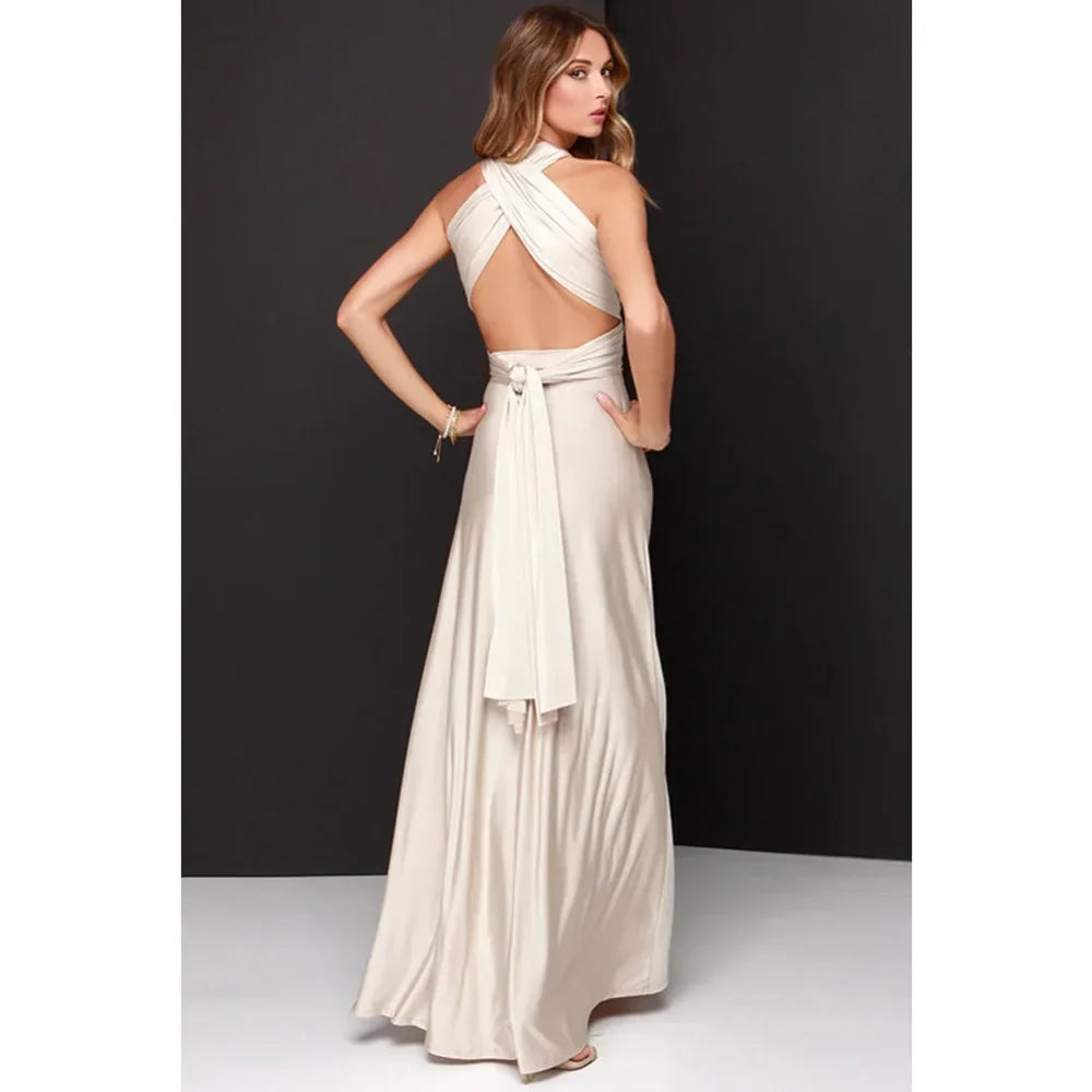 Mode Multi-getragen V-ausschnitt Vestidos De Fiesta Frauen Lange Kleid Sexy Geschnallt Dame Sommer Maxi Kleid