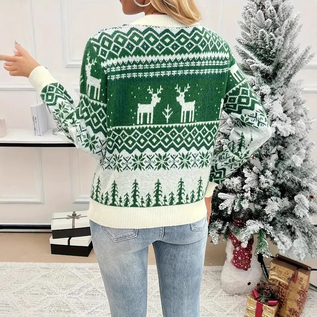 Weihnachten frauen Pullover Langarm Rundhals Elch Druck Festliche Vielseitige Pullover Sueter Frauen Winter Herbst Pullover Damen