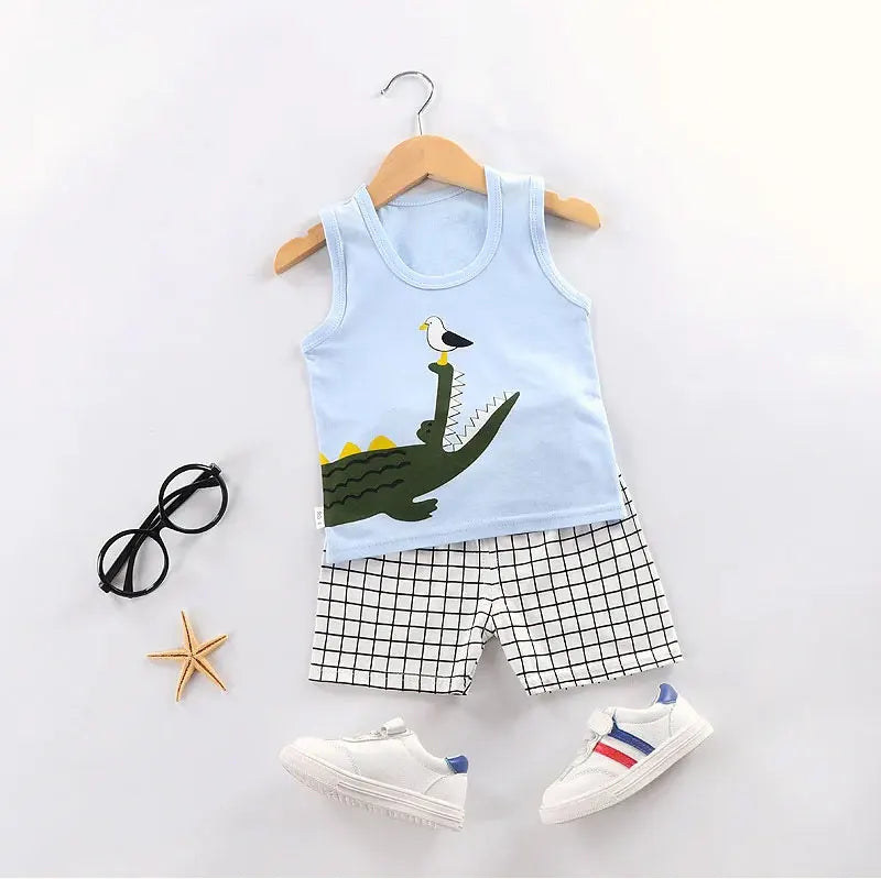 Kinderkleidung, bedruckt, ärmellose Oberteile, Shorts, niedlich, atmungsaktiv, für Kinder, Sommerweste, Shorts, Set, Tank-Top für Babykleidung, Kinder