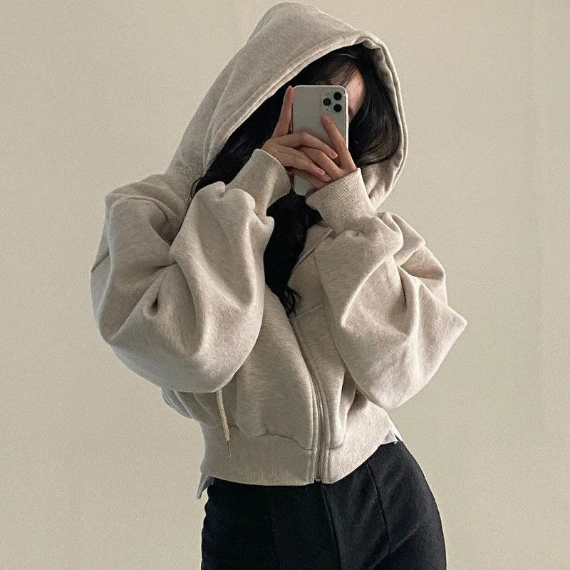 Herbst Winter Mit Kapuze Hoodies Frauen Casual Streetwear Zip Up Sweatshirts Langarm Jacken Harajuku Y2K Crop Tops Kapuze Hemd