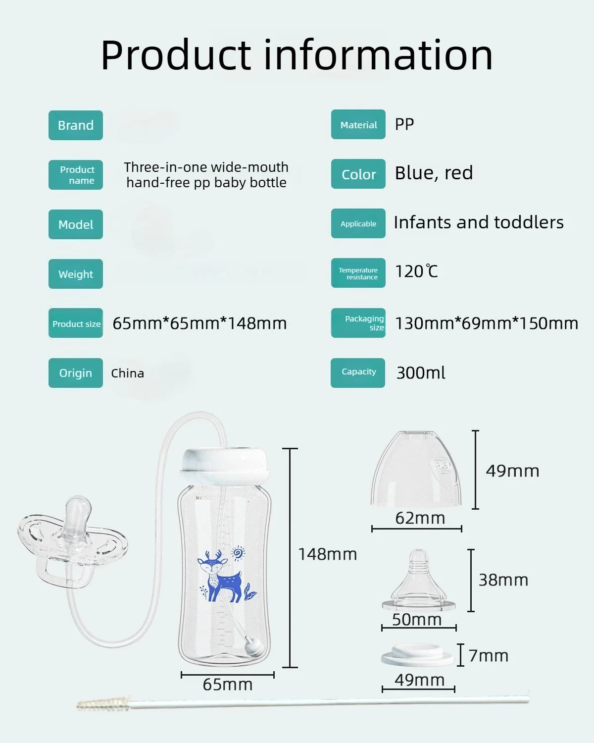 3-in-1 Freihändige Babyflasche 300ML mit Weitem Hals, Anti-Tropf-Schwerkraftstrohhalm und Milchaufbewahrungsflasche mit Sauger