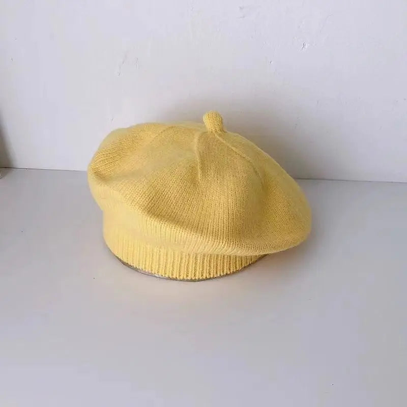 Blume Baby Baskenmütze Hut Winter Warme Gestrickte Beanie Cap für Kleinkind Mädchen Koreanische Kleinkind Prinzessin Künstler Einfarbig Maler Kappen