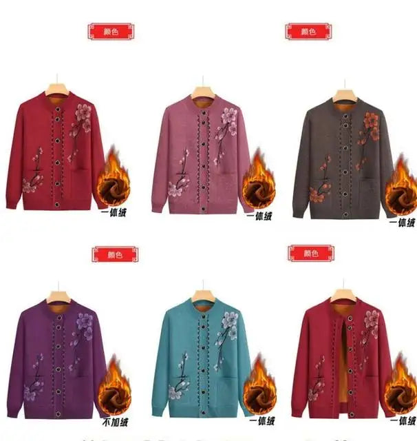 Oma Strickjacke Mittleren Alters und Ältere Frauen Pullover Mantel Frühling Herbst Warme Lange Ärmel Stricken Tops Mutter Geladen