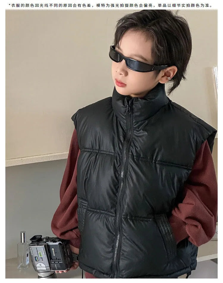 Herbst Winter Neue Jungen Mädchen Weste Einfarbig Dicke Warme Daunen Baumwolle Zipper Weste Für 3-12 Jahre Teen kinder Casual Oberbekleidung