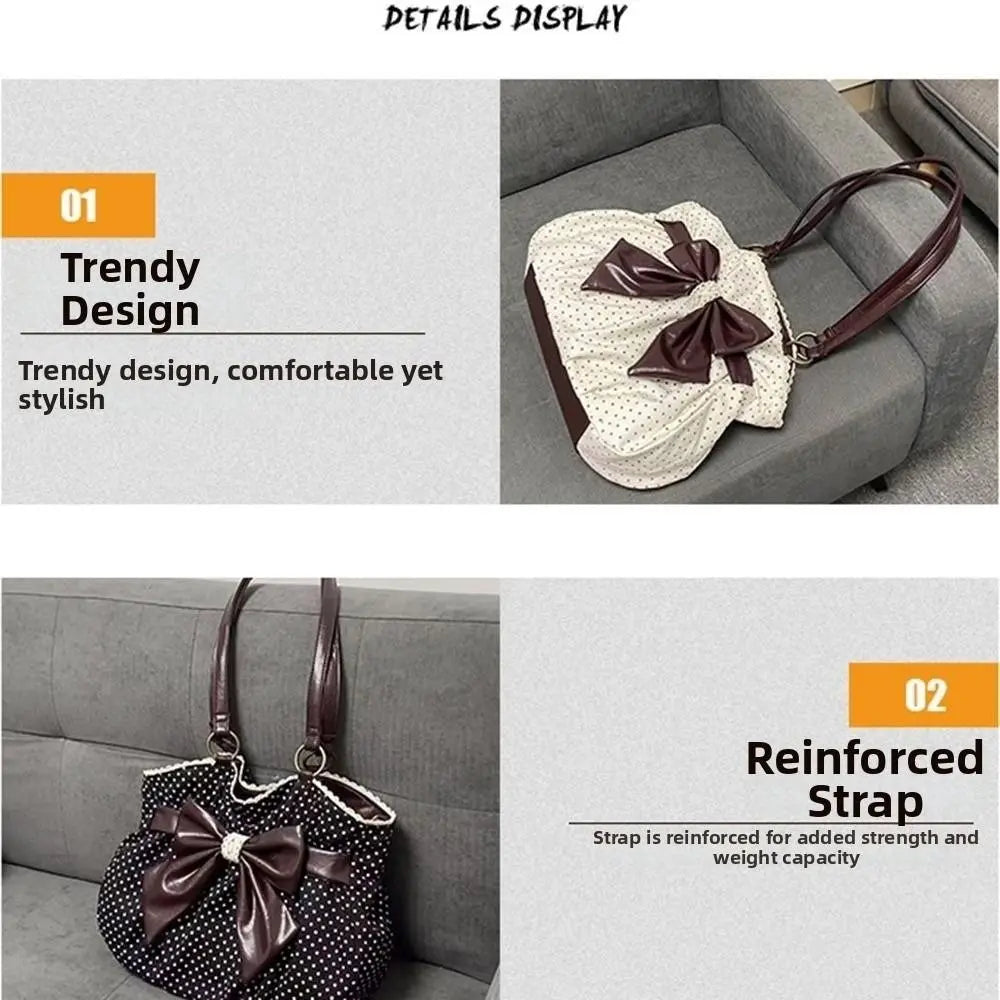 Trendy Vintage Damen Schleife Handtasche Ästhetische Dot Casual Chic Lady Schultertaschen Y2k All Match Ins Unterarmtasche Streetwear