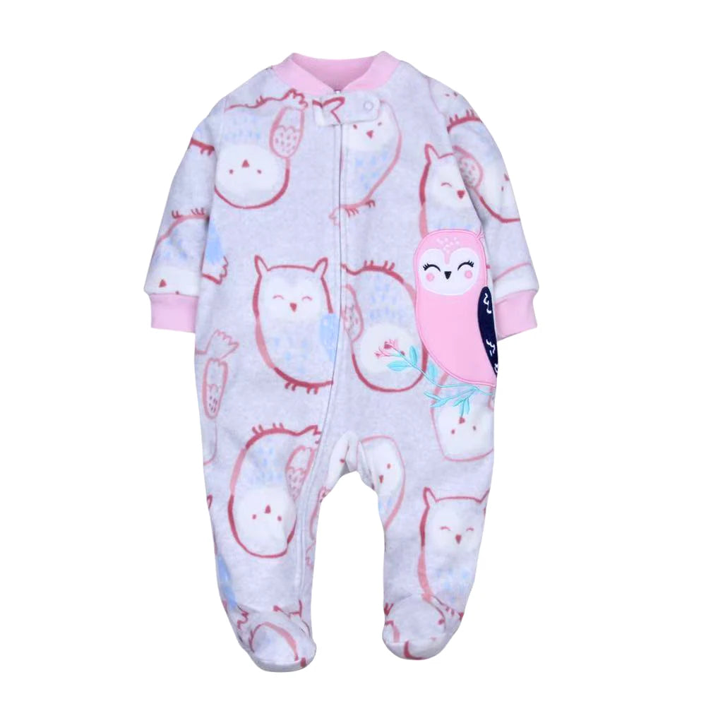 Neugeborenen-Strampler Frühling Herbst Fleece Reißverschluss Jungen Mädchen Pyjama Outfit Tier-Jumpsuit Säuglingskleidung 0-12 Monate