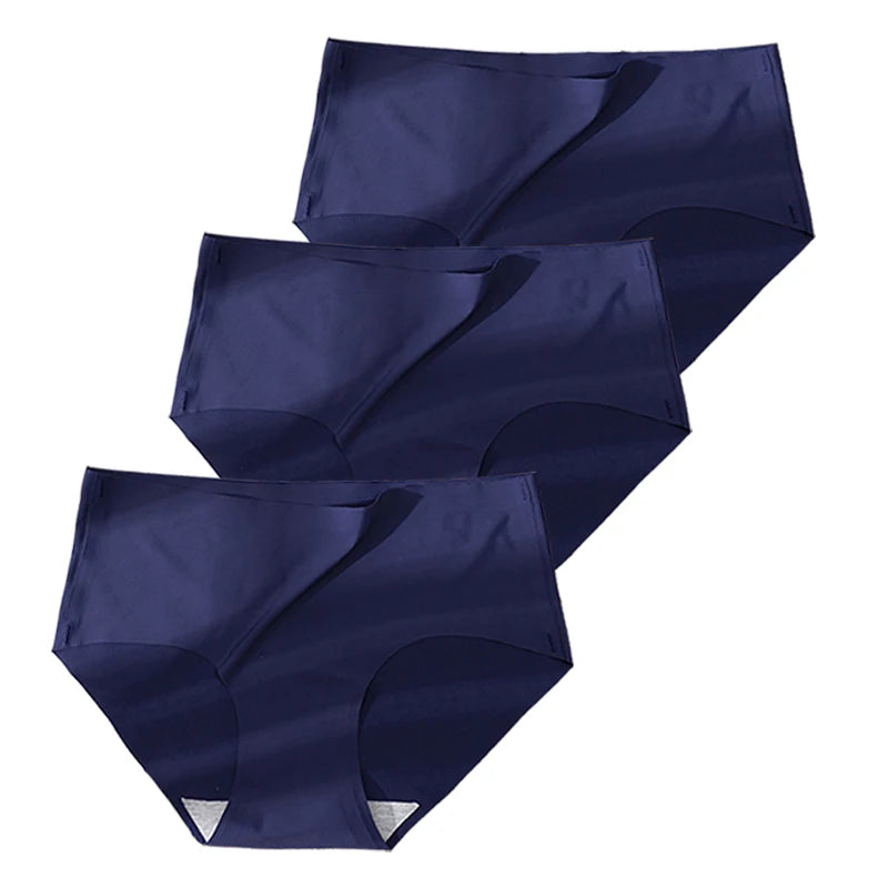 3Pcs Plus Größe Unterwäsche frauen Höschen Eis Seide Einfarbig Damen Nahtlose Unterhose Mädchen Briefs Atem Sexy Dessous weibliche