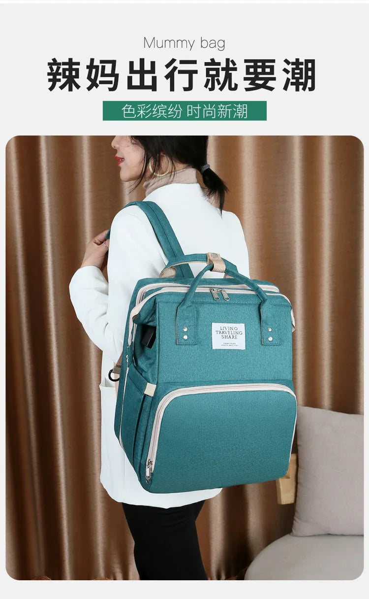 Mama Wickeltaschen Babybett Mutter Große Kapazität Windel Milchflasche Rucksäcke mit Wickelunterlage Praktische Baby-Stilltaschen Geschenk