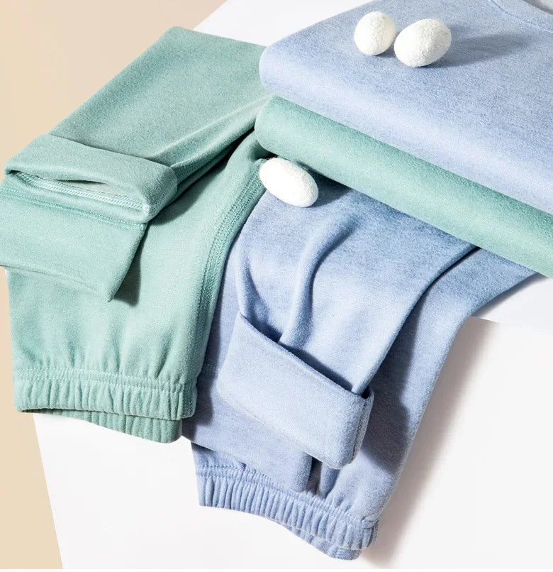 Herbst Winter Teenager Kinder Thermo-Unterwäsche Set Dicker doppelseitiger gebürsteter Stoff Jungen Mädchen Daunenseide Warme Unterwäsche Lange Unterhosen
