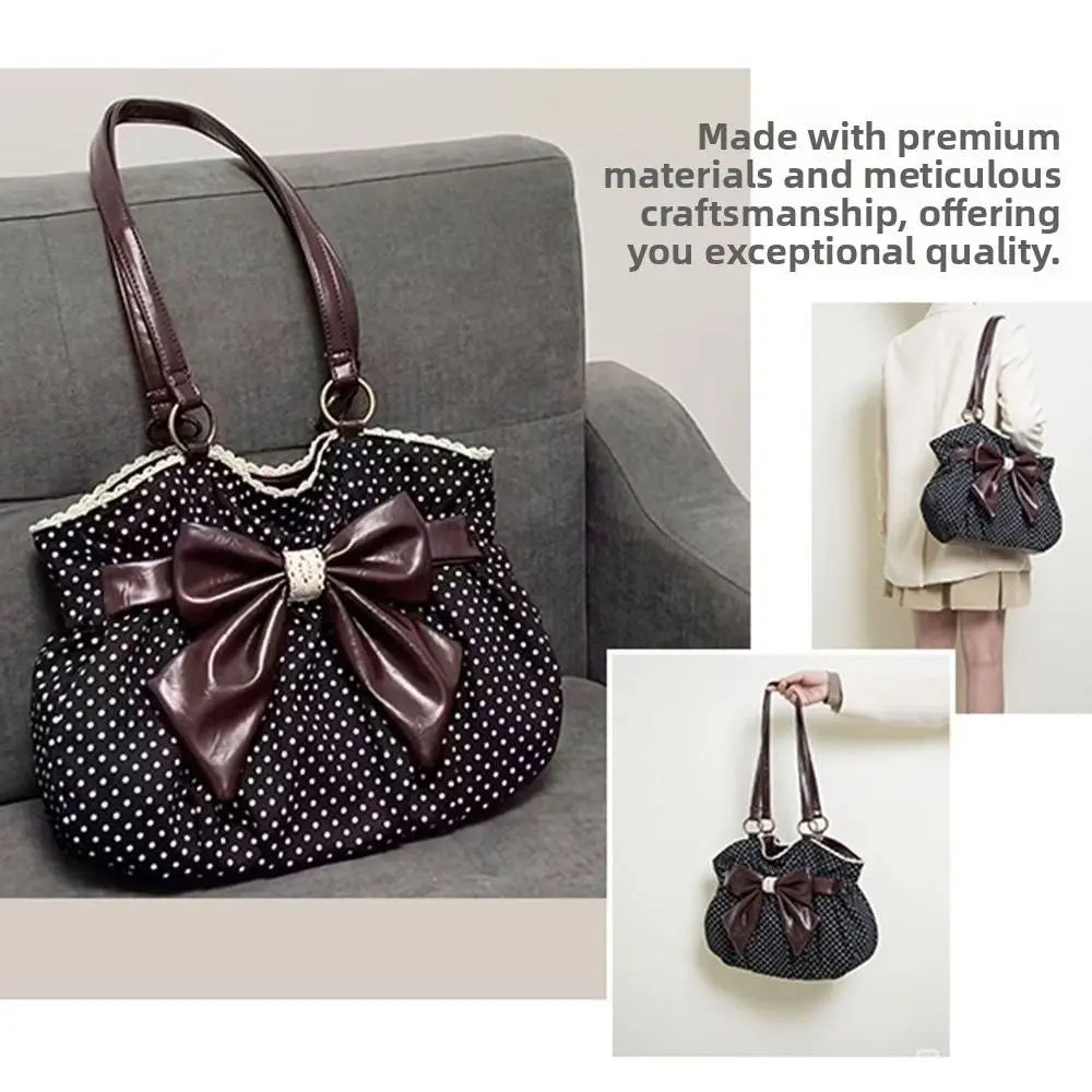 Trendy Vintage Damen Schleife Handtasche Ästhetische Dot Casual Chic Lady Schultertaschen Y2k All Match Ins Unterarmtasche Streetwear