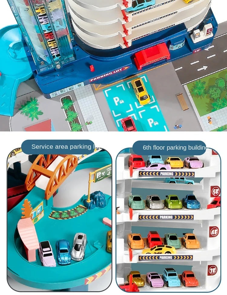 Elektrische Schienenauto Dinosaurier Gebäude Parkplatz Abenteuer Racing Schienenauto Spielzeug Kinder Gehirn Mechanische Interaktive Schienenautos