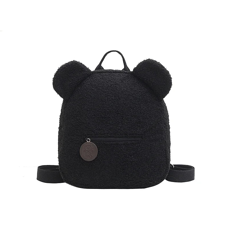 1 Stück Niedlicher Bärenohren-Fleece-Rucksack für Kinder Mädchen Lässiger Warmer Lammwoll-Tagesrucksack Schultasche Rucksack für Reisen und Einkaufen