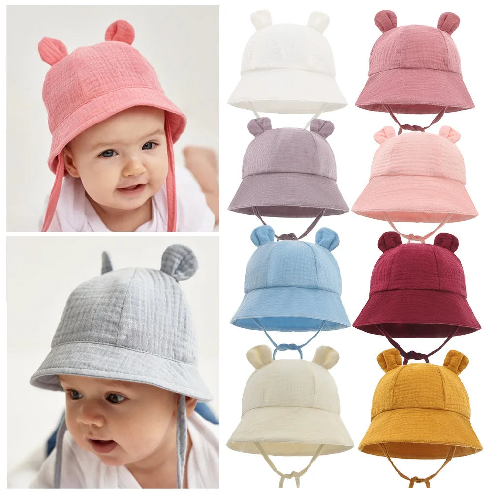 Musselin Baby Sommer Hut Neugeborenen Kappe Baumwolle Baby Sonnenhüte für Mädchen Jungen Säugling Eimer Hut für Kleinkind Zubehör 3-12M
