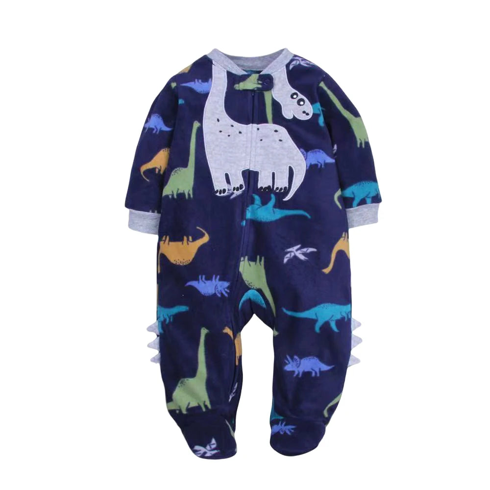 Neugeborenen-Strampler Frühling Herbst Fleece Reißverschluss Jungen Mädchen Pyjama Outfit Tier-Jumpsuit Säuglingskleidung 0-12 Monate