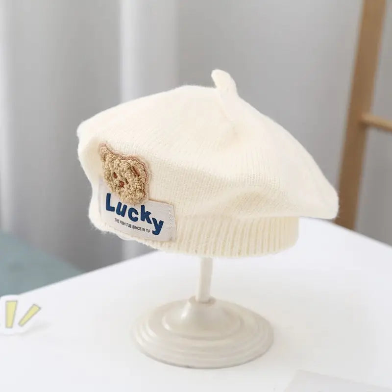 Blume Baby Baskenmütze Hut Winter Warme Gestrickte Beanie Cap für Kleinkind Mädchen Koreanische Kleinkind Prinzessin Künstler Einfarbig Maler Kappen
