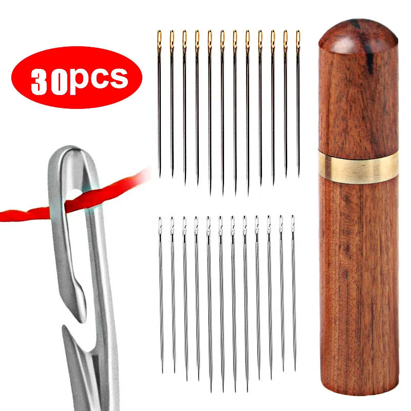 30 stücke Blind Nähen Nadel Ältere Edelstahl Schnelle Automatische Selbst-Einfädel Nadel Nähen Pins DIY Punch Nadel Einfädler