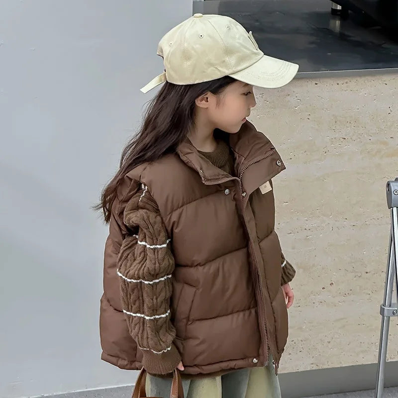 Weste für Teenager, Jungen und Mädchen, Frühling und Herbst, einfarbig, dick, warmhaltend, Stehkragen, für Kinder von 4-14 Jahren, Winter-Baumwoll-Daunenjacke