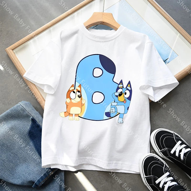 Blueys T-Shirt für Jungen und Mädchen, Cartoon-Buchstaben A-Z, Namenskleidung, Oberteile, Sommer, atmungsaktiv, niedliches Anime-Kurzarmshirt, neue Geburtstagsgeschenke