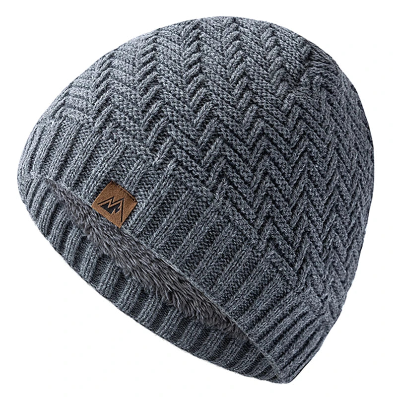 Unisex Peak Labal Wintermützen, modische Strickmützen für Männer und Frauen, Beanie-Mütze, Outdoor-Plüschfell, gefüttert, warme Sportmützen