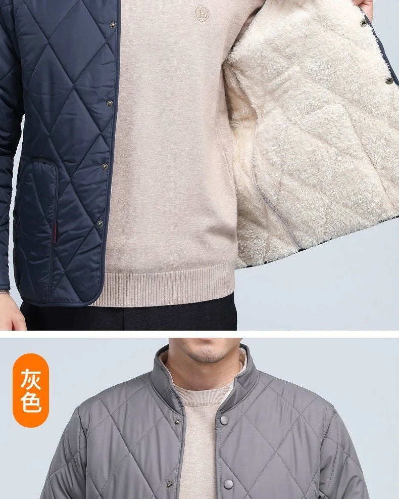 Neue Lammfell-Baumwolljacke für Ältere Herren, Dicke Fleece-Gefütterte Lockere Warme Winterjacke für Väter und Großväter