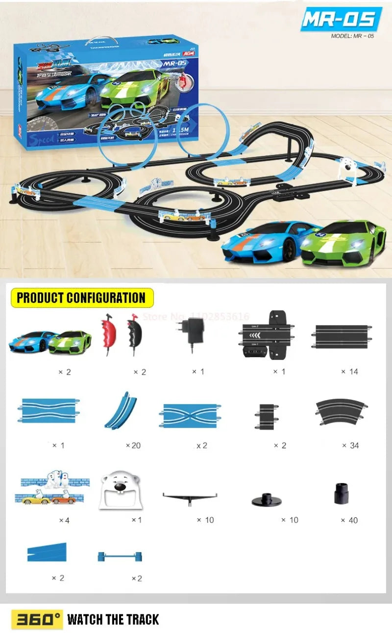 Sonic Storm Elektrische Eisenbahn Track Spielzeug Set Doppel Fernbedienung Auto Racing Track Autorama Schaltung Voiture Spielzeug Für Junge Kinder