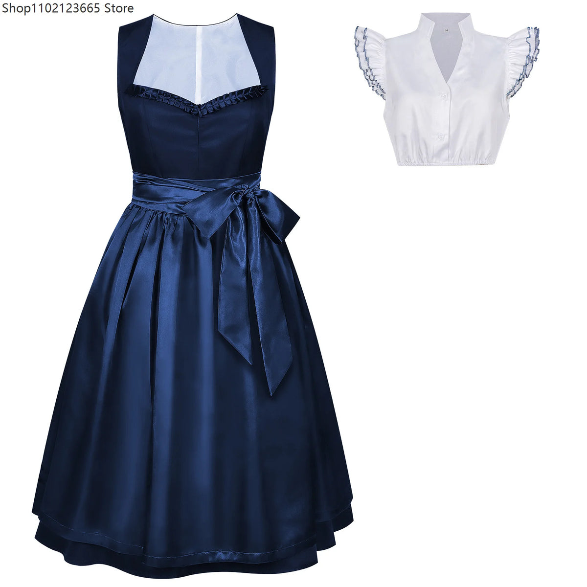 Damen-Dirndlkleid im mittelalterlichen Stil, deutsches Oktoberfest- und bayerisches Kleid mit Oberteil und Schürze, Kostüm für Halloween, Übergrößenkleid