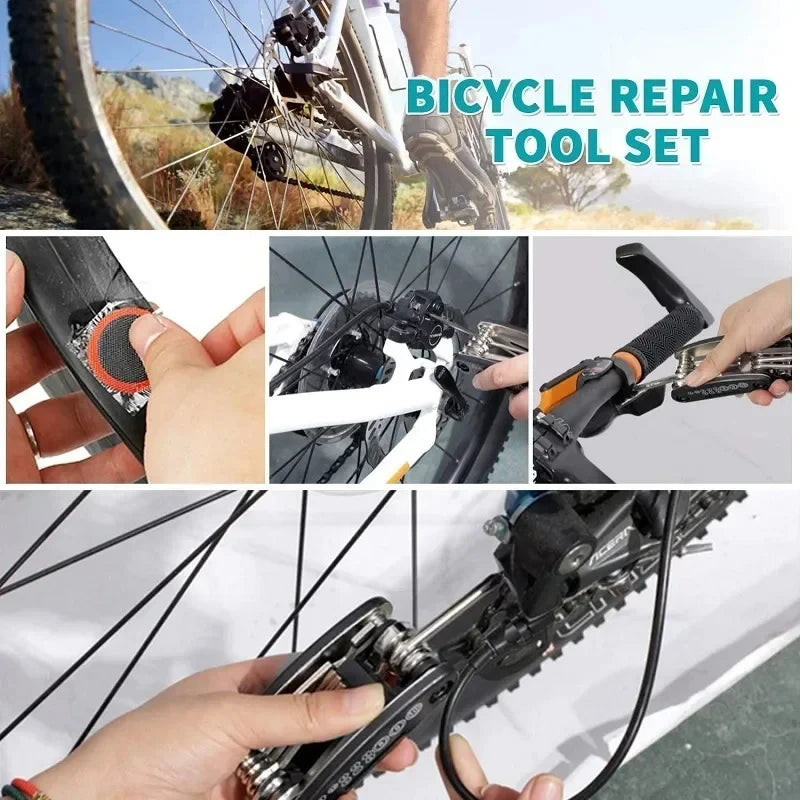 Bicycle Repair Tool Kit, Bike Accessories, Multi-Tool Kit with Pump Tire Patch, Portable Car Tool Kit for Mountain Road Bike Tire