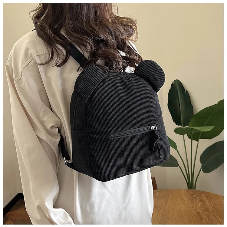 Niedlicher Fleece-Rucksack mit Bärenohren für Mädchen, 1 Stück warmer kleiner Tagesrucksack aus Lammwolle, lässiger Kinder-Schulranzen-Rucksack für Reisen, Einkaufen