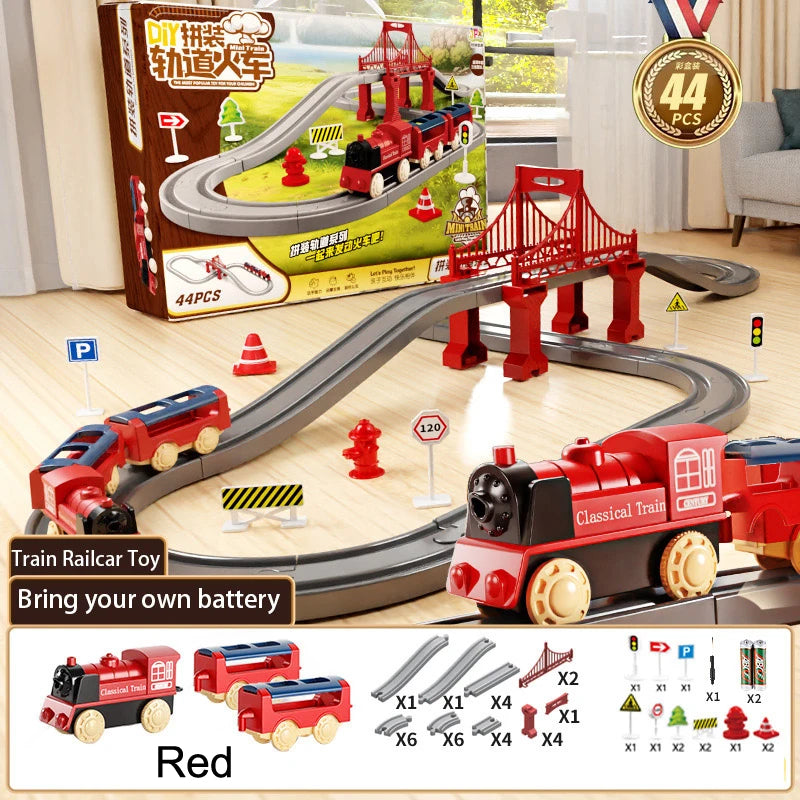 44 Teile/satz Elektrische Zug Track Sets Montage Schiene Zug Auto Spielzeug Junge Pädagogisches Simulation Modell Weihnachten Geburtstag Geschenk