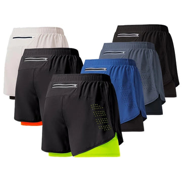 Männer Laufshorts Schnell trocknend Fitness Schwarz Doppel Schicht Shorts Männer Neue Sport Workout Training Bodybuilding Kurze Hosen