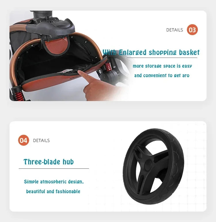 Kinderwagen 3in1 mit abnehmbarem Korb im Autositz. Hochformatige Eierschale aus PU-Leder, Babywagen, Luxuswagen für Babyautos