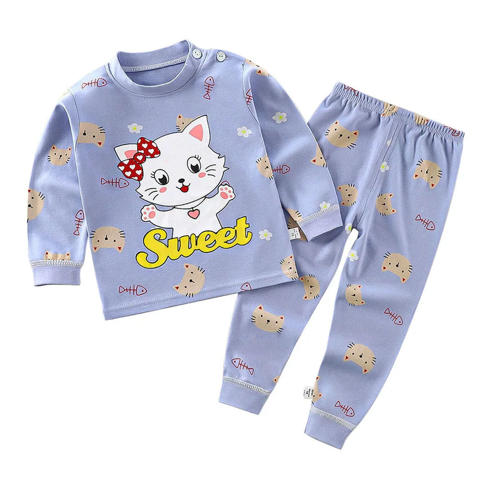 Baumwolle Kinder Pyjamas Set für Jungen Mädchen Herbst und Winter Cartoon Schlafen Loungewear Kinder Nacht Nachtwäsche Hause Tragen Kleidung